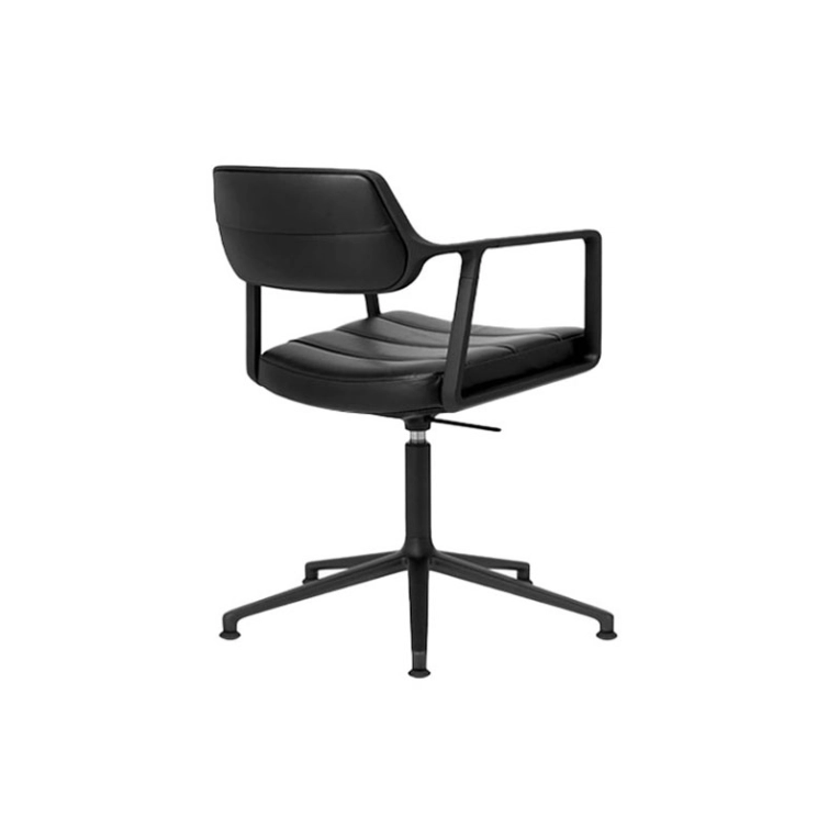 Fauteuil de bureau SWIVEL CHAIR à patins Cuir noir / Aluminium peint noir VIPP