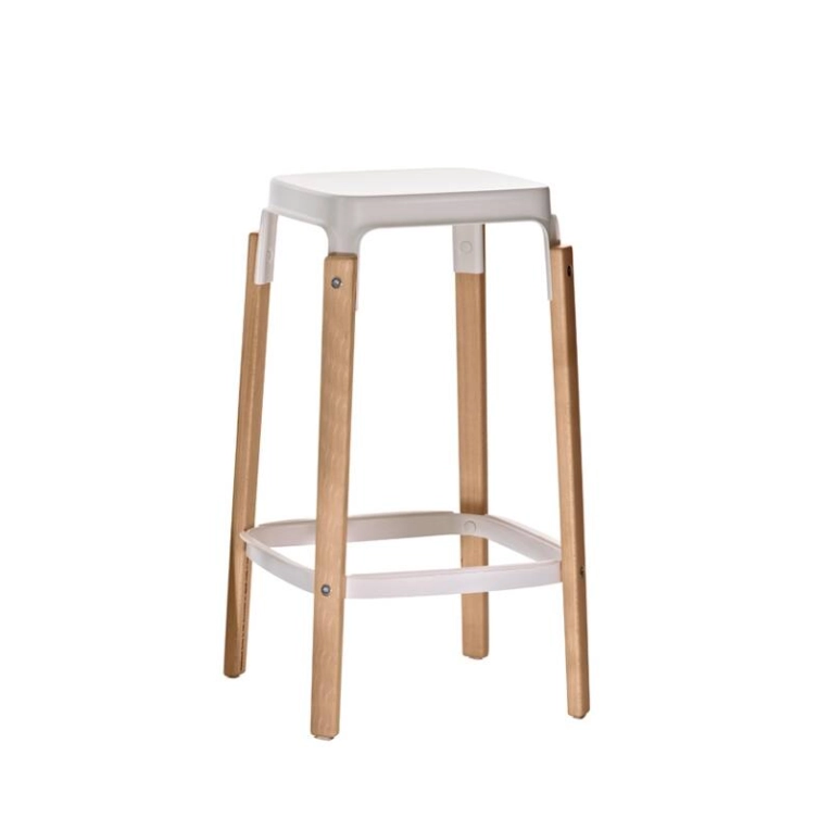 Tabouret haut STEELWOOD Blanc, bois MAGIS