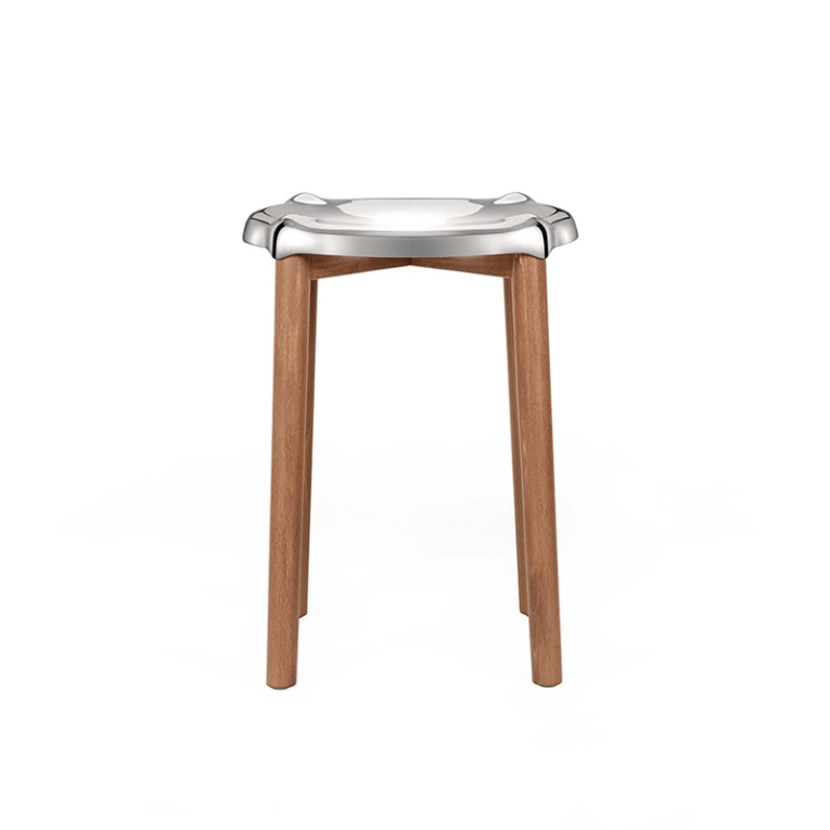 Tabouret POÊLE Inox brillant/ hêtre brun ALESSI