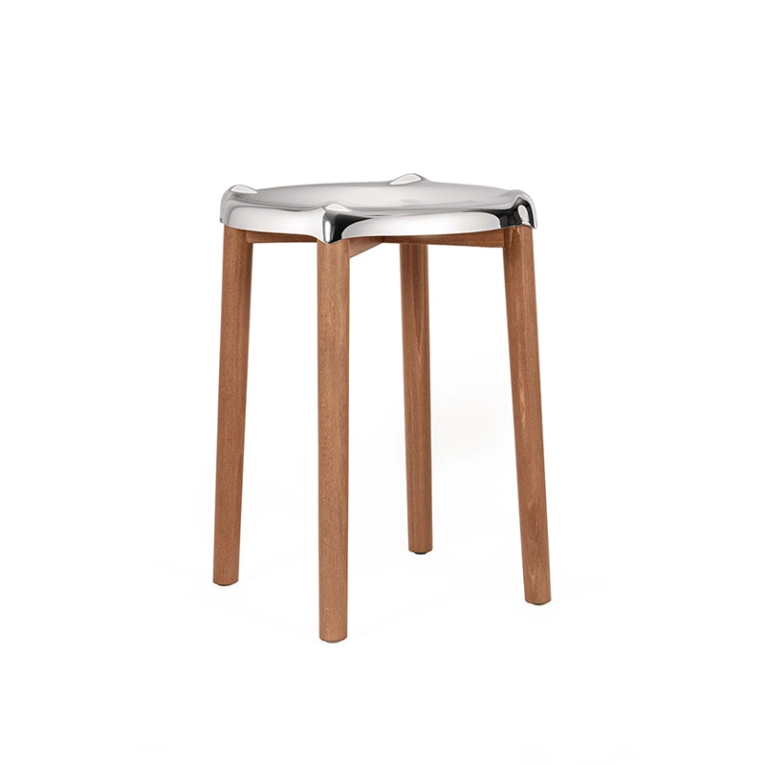 Tabouret POÊLE Inox brillant/ hêtre brun ALESSI