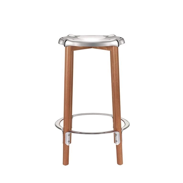 Tabouret haut POÊLE Inox brillant/ hêtre brun ALESSI