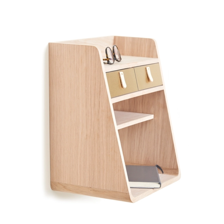 Etagère Rangement mural SUZON Chêne/ tiroirs blancs HARTO