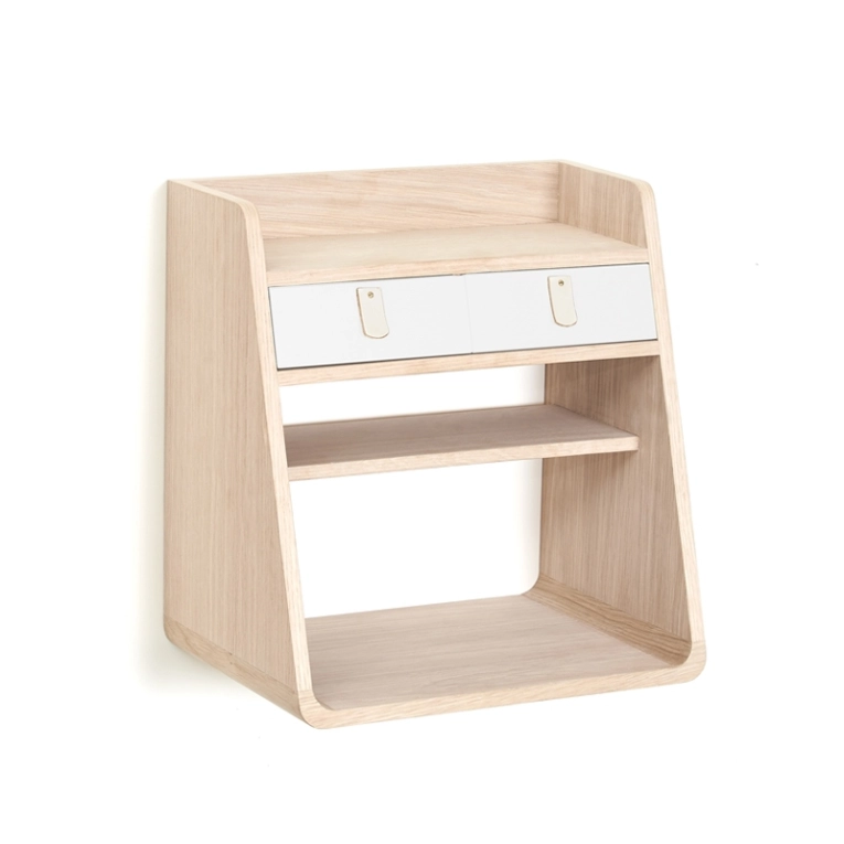 Etagère Rangement mural SUZON Noyer/ tiroirs laiton HARTO