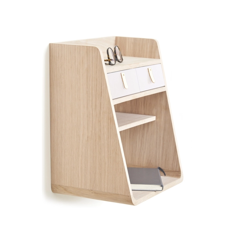 Etagère Rangement mural SUZON Noyer/ tiroirs laiton HARTO