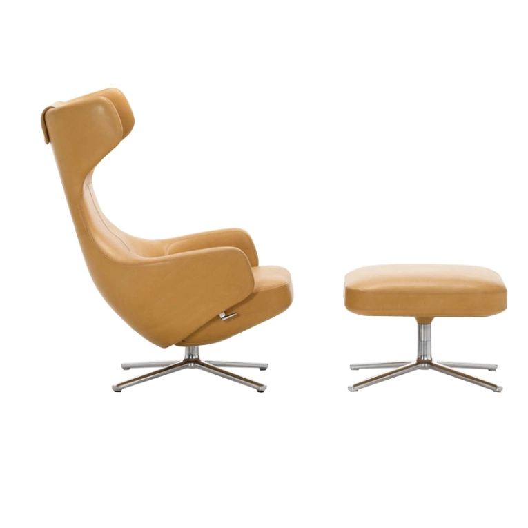 Fauteuil GRAND REPOS & OTTOMAN Cuir Caramel VITRA