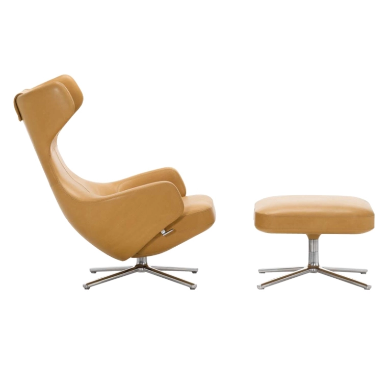 Fauteuil GRAND REPOS & OTTOMAN Cuir Caramel VITRA