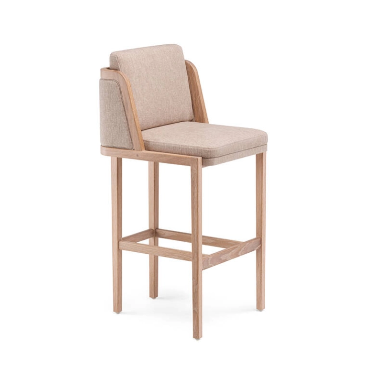 Tabouret haut THRONE dossier tissu Chêne huilé blanc / Clay 010 DE LA ESPADA