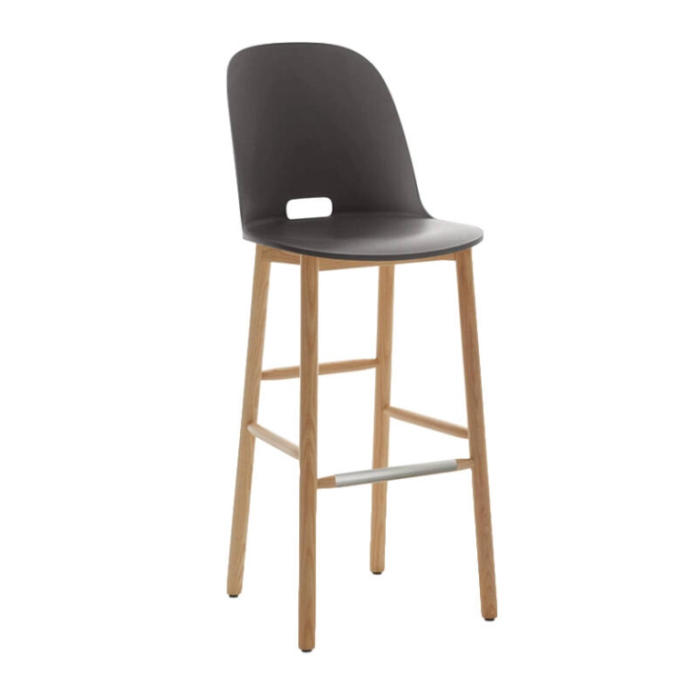 Tabouret haut ALFI STOOL dossier haut Anthracite EMECO