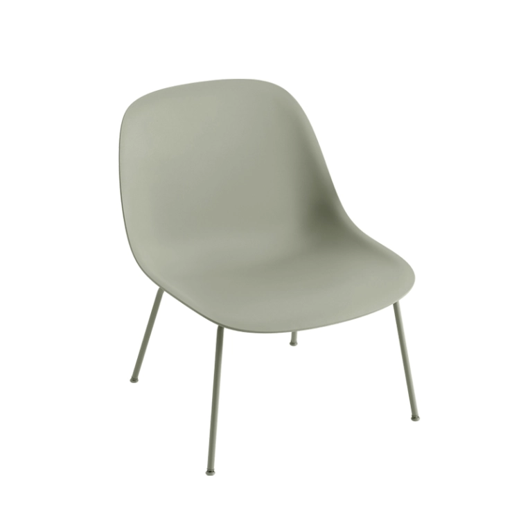 Fauteuil FIBER LOUNGE pieds acier Vert cendré MUUTO