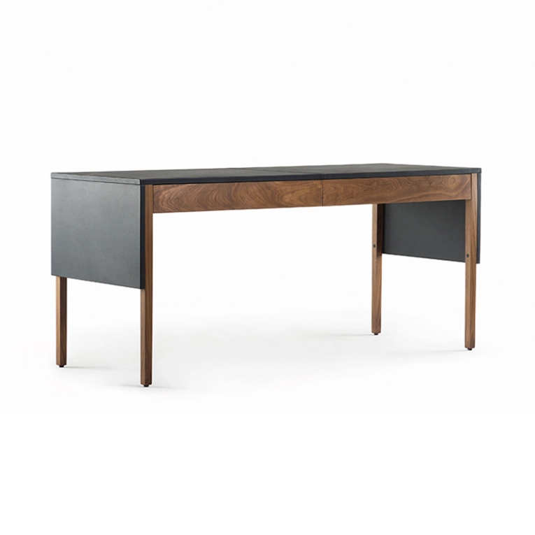 Bureau DRAPE Cuir noir / Noyer Danois huilé DE LA ESPADA