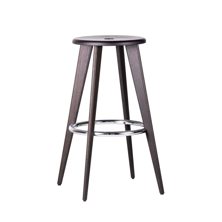 Tabouret haut / Tabouret haut Chêne foncé  Repose-pieds chromé VITRA