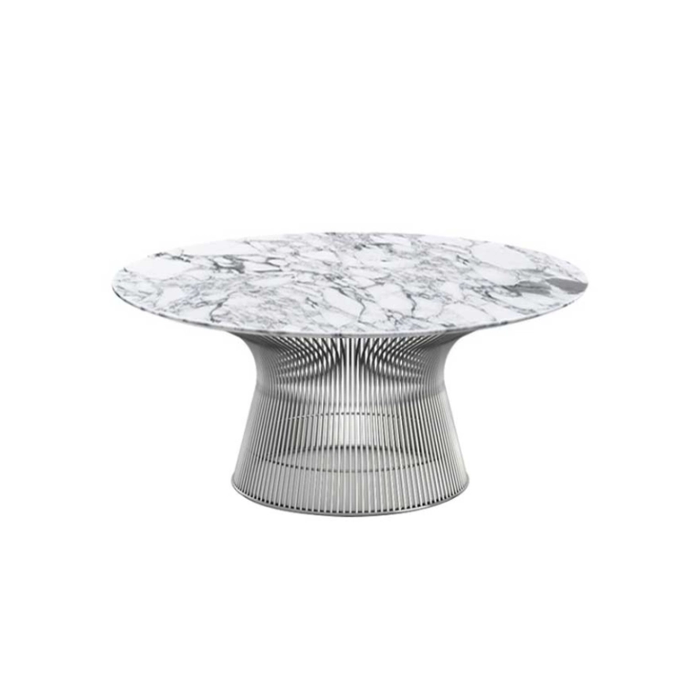 Table basse PLATNER Ø 91,5 Marbre Marbre Arabescato, blanc veiné gris KNOLL