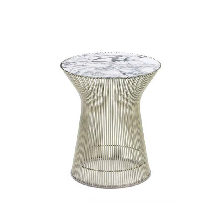 Table d'appoint guéridon PLATNER Ø 40 Marbre Marbre Arabescato, blanc veiné gris KNOLL