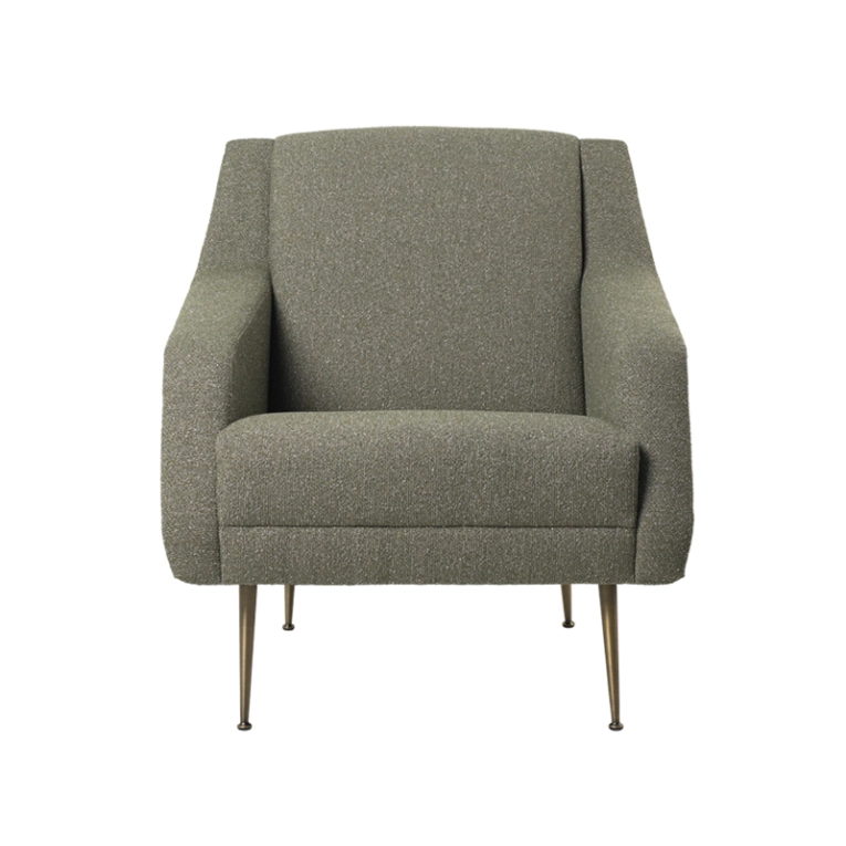 Fauteuil CDC.1 Around Bouclé 141/ cuir Army/ pieds laiton antique GUBI