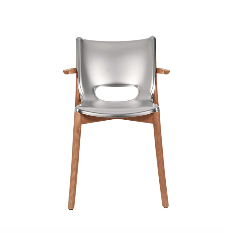 Chaise POÊLE avec accoudoirs Inox satiné/ hêtre brun ALESSI