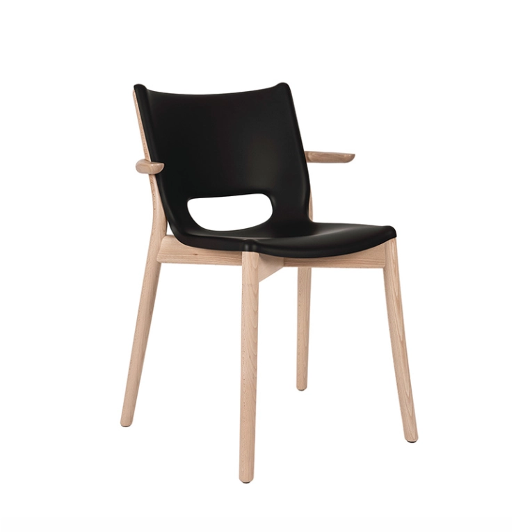 Chaise POÊLE avec accoudoirs Noir/ hêtre naturel ALESSI