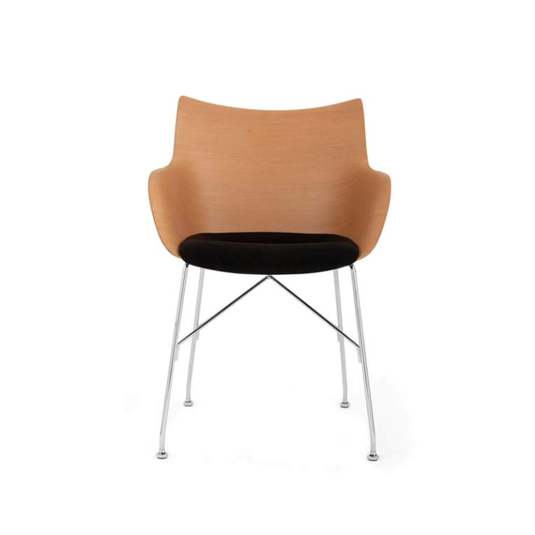 Chaise Q/WOOD assise tissu Bois clair/ chrome/ noir KARTELL