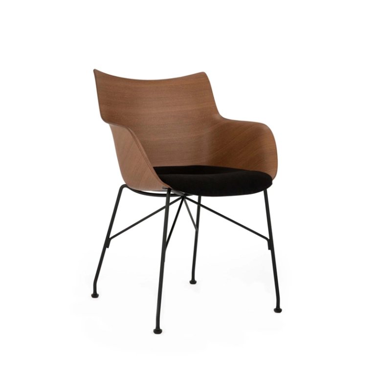 Chaise Q/WOOD assise tissu Bois foncé/ noir/ noir KARTELL