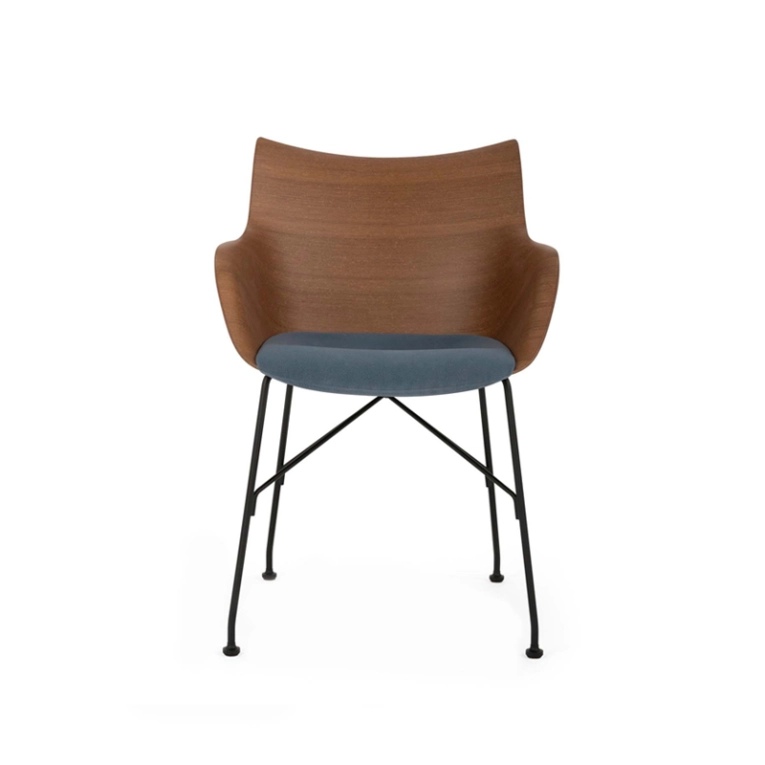 Chaise Q/WOOD assise tissu Bois foncé/ noir/ bleu clair KARTELL