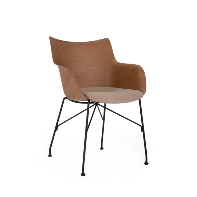 Chaise Q/WOOD assise tissu Bois foncé/ noir/ écru KARTELL