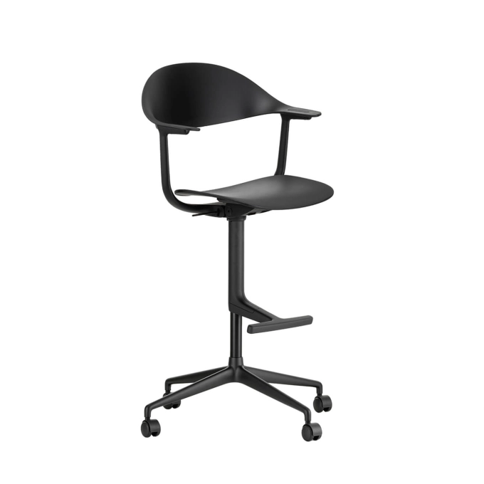 Tabouret haut MYNT HIGH 4 branches à roulettes Plastique Noir VITRA