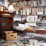EAMES LOUNGE CHAIR Cuir neige/ coque noyer pigmenté blanc