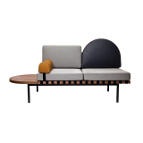 Banquette GRID Gris 133  Cuir bleu, moutarde