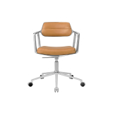 SWIVEL CHAIR 453+ à roulettes Cuir camel / Aluminium poli