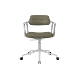 SWIVEL CHAIR 453+ à roulettes Cuir vert Bosco / Aluminium poli