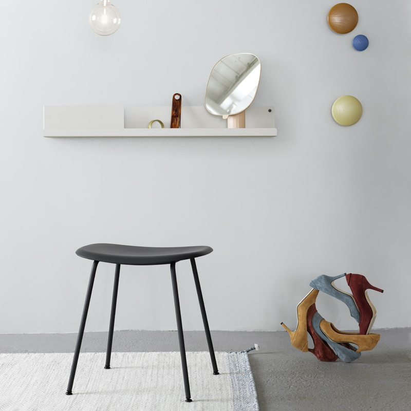 FIBER STOOL Steel legs leather seat Black