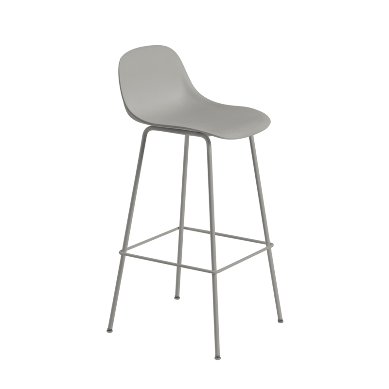 FIBER BAR STOOL with backrest Steel legs H65 Grey