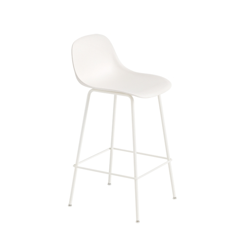 FIBER BAR STOOL with backrest Steel legs H65 White